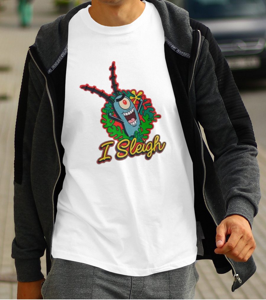 SpongeBob SquarePants Plankton I Sleigh Christmas Holiday Wreath T-Shirt