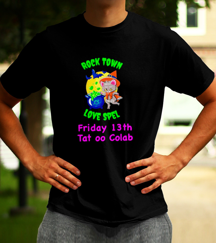 Rock Town Love Spell Friday 13th Tattoo Collab Cat Pumpkin Moon T-Shirt