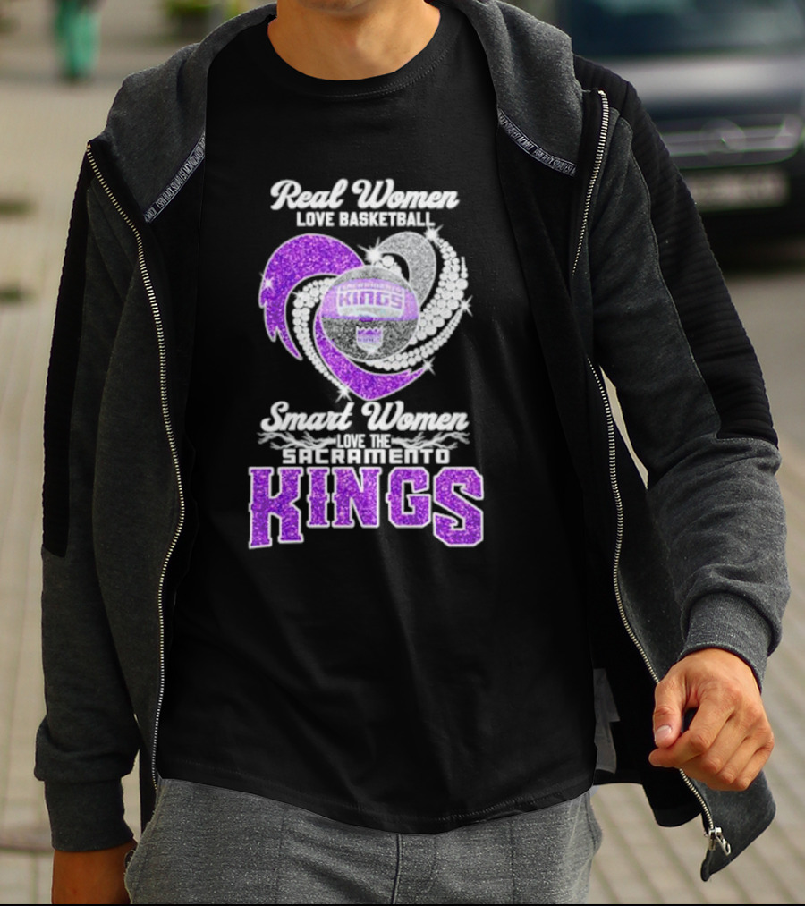 Real Women Love Basketball Smart Women Love The Sacramento Kings Kings Logo Basketball T-Shirt