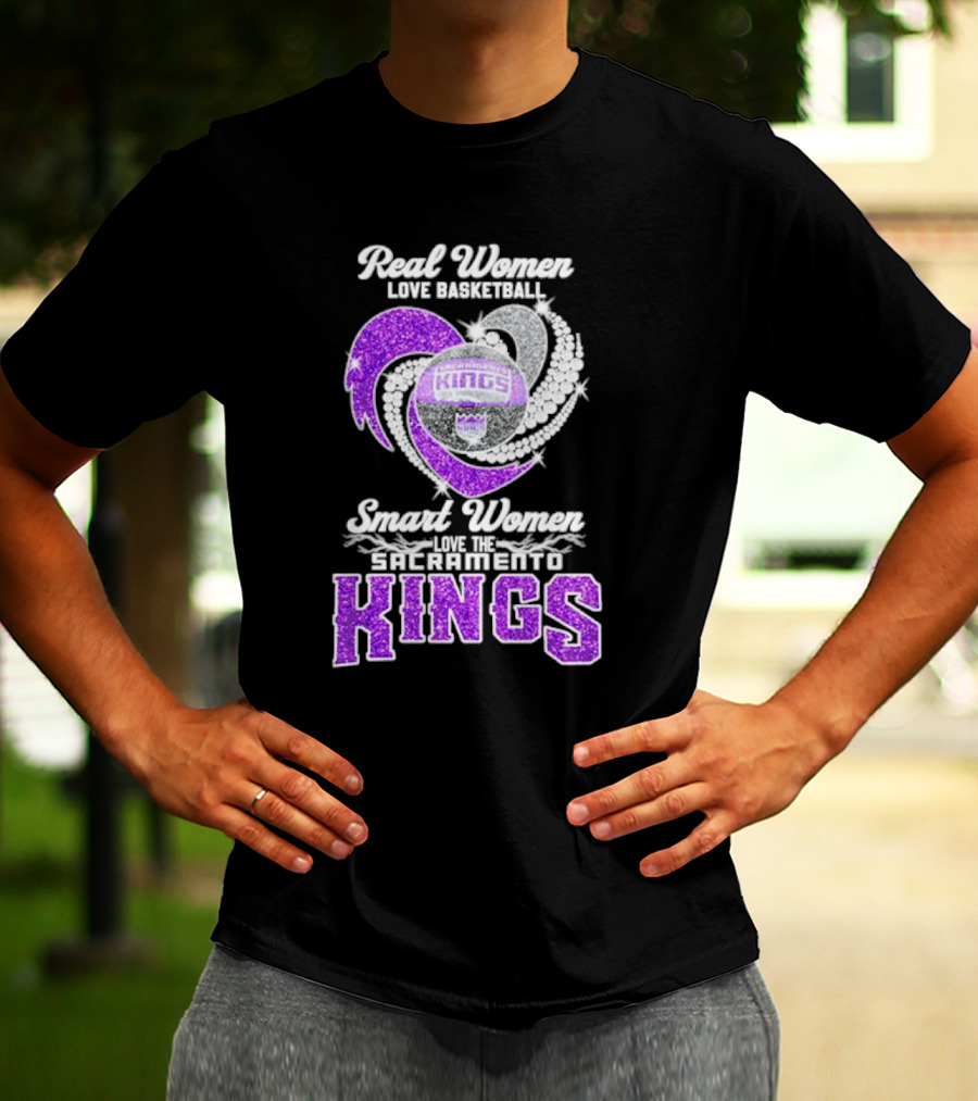 Real Women Love Basketball Smart Women Love The Sacramento Kings Kings Logo Basketball T-Shirt