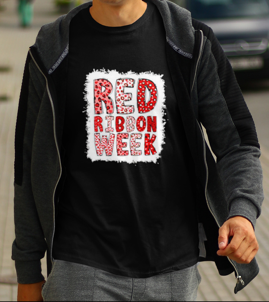 Red Ribbon Week Leopard We Wear Red For Awareness Spotted T-Shirt