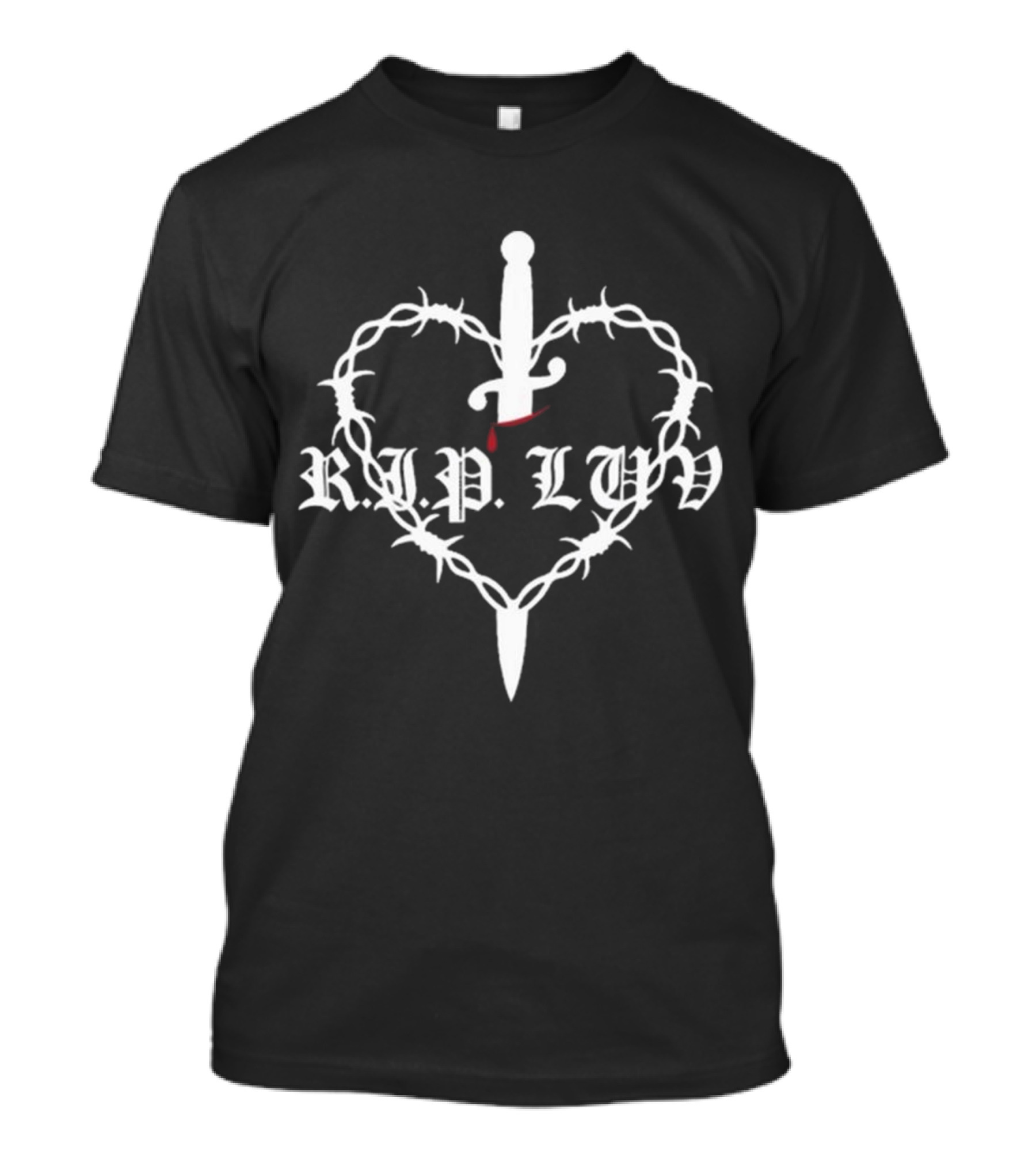 RIP LUV Barbed Heart With Sword And Blood Drop T-Shirt
