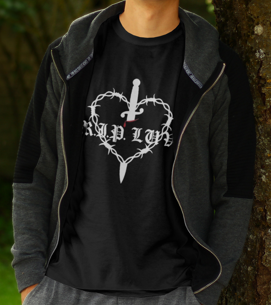 RIP LUV Barbed Heart With Sword And Blood Drop T-Shirt