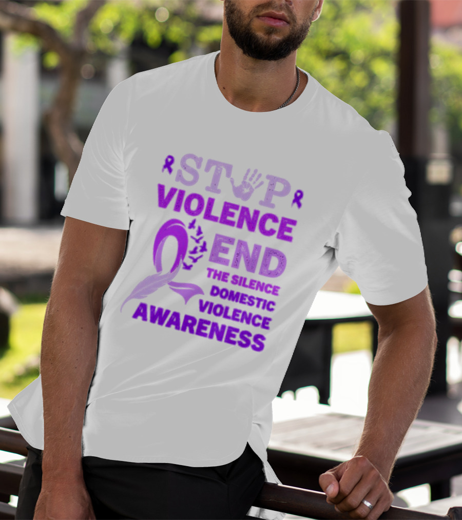 Stop Violence End The Silence Domestic Violence Awareness Purple T-Shirt