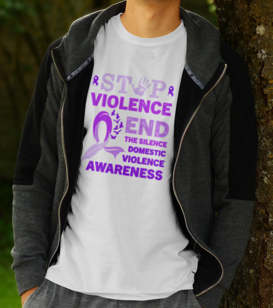 Stop Violence End The Silence Domestic Violence Awareness Purple T-Shirt