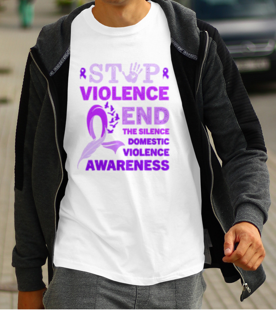Stop Violence End The Silence Domestic Violence Awareness Purple T-Shirt