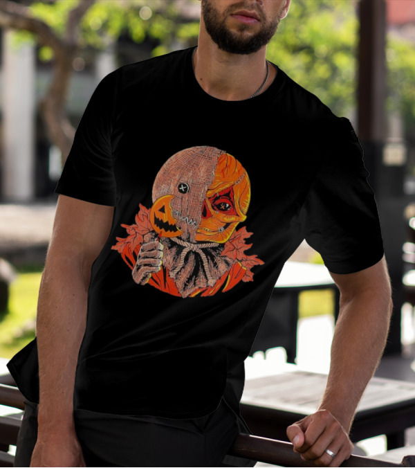 Horrors Of Halloween Trick R Treat Pumpkin Skull Mask T-Shirt