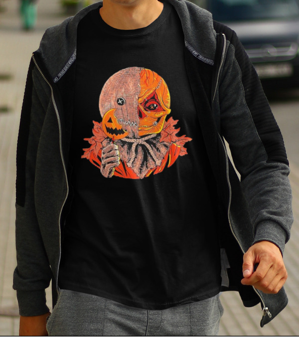 Horrors Of Halloween Trick R Treat Pumpkin Skull Mask T-Shirt