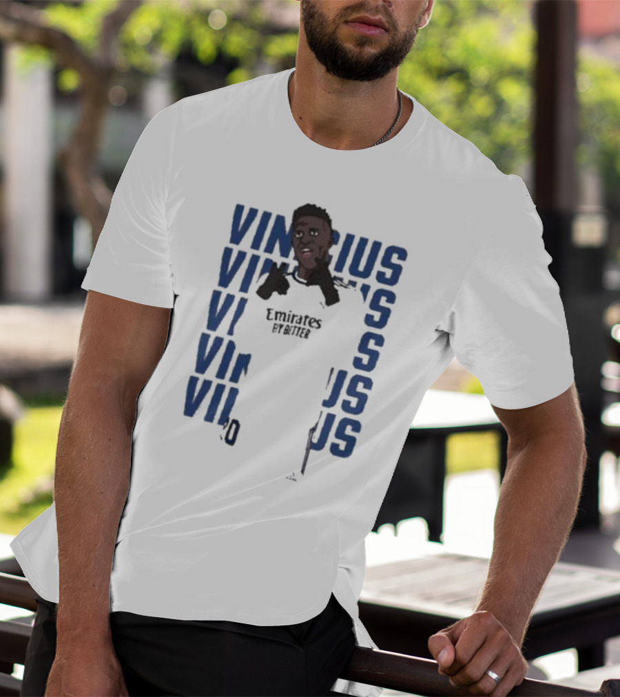 Vinicius Junior Portrait With Textured Blue Repeated Name T-Shirt