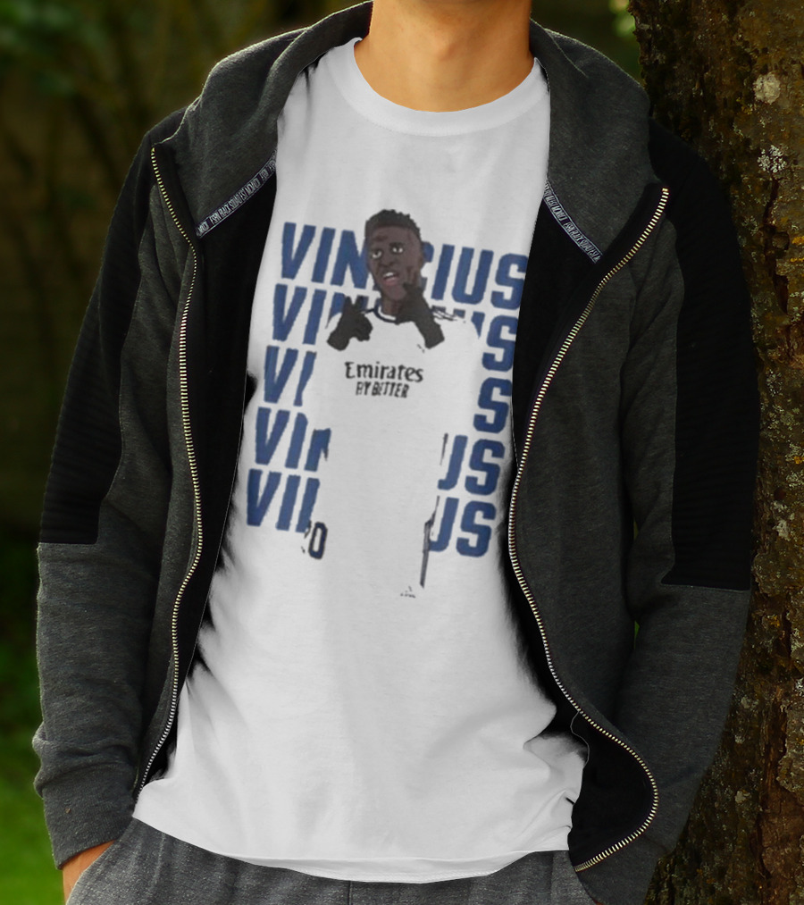 Vinicius Junior Portrait With Textured Blue Repeated Name T-Shirt