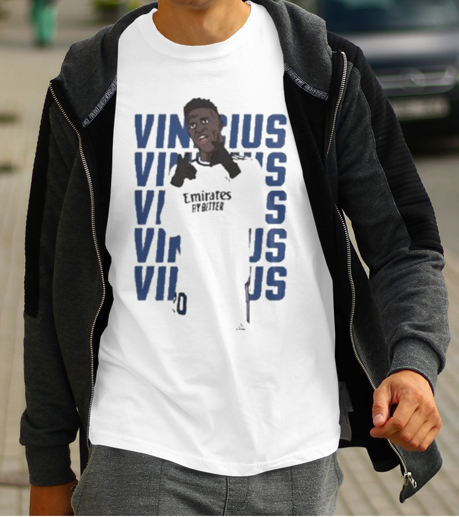 Vinicius Junior Portrait With Textured Blue Repeated Name T-Shirt