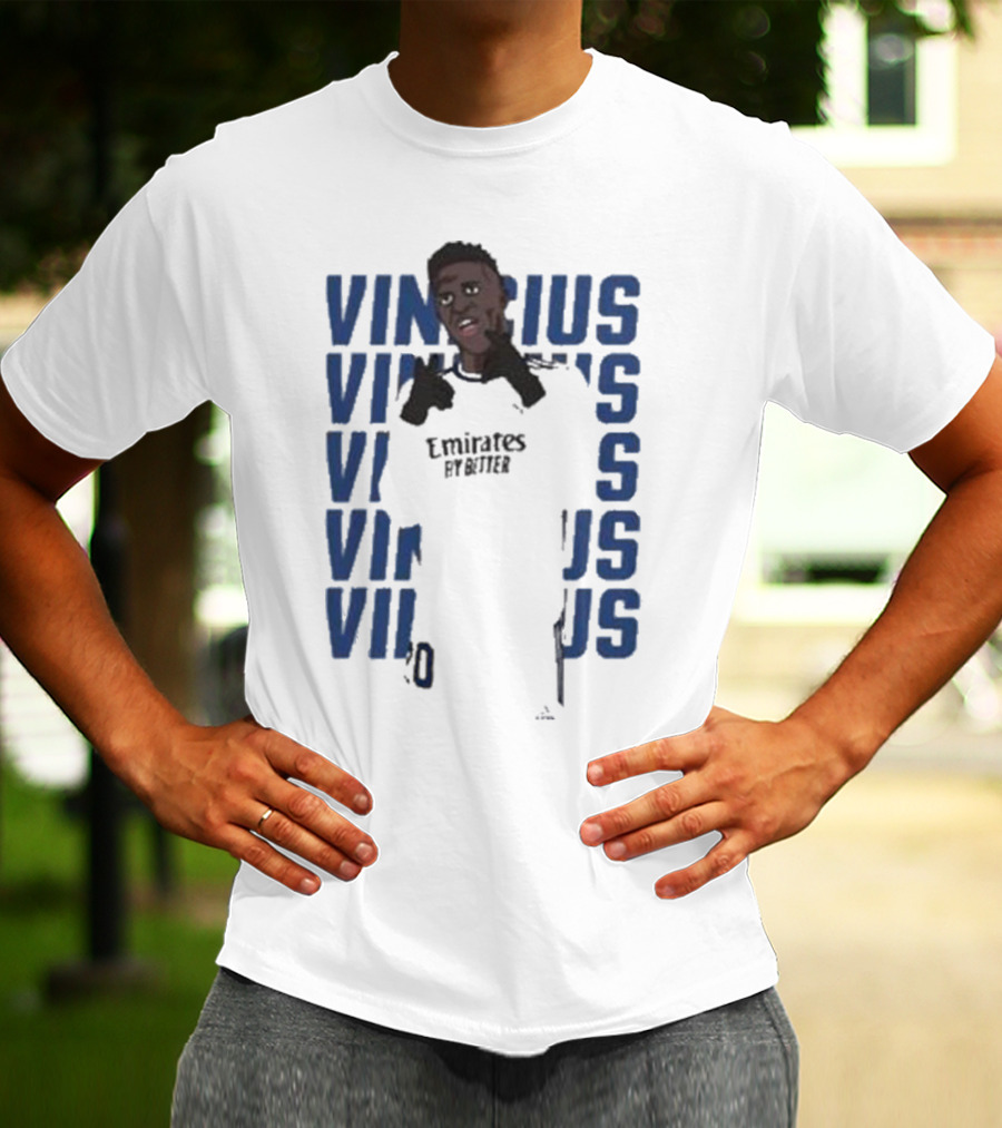 Vinicius Junior Portrait With Textured Blue Repeated Name T-Shirt