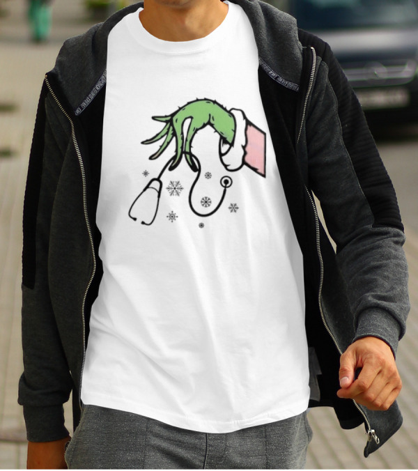 Christmas Nurse Grinch With Stethoscope And Snowflakes T-Shirt
