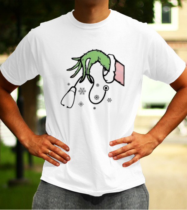 Christmas Nurse Grinch With Stethoscope And Snowflakes T-Shirt