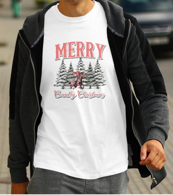 Merry Cowboy Country Christmas With Trees T-Shirt