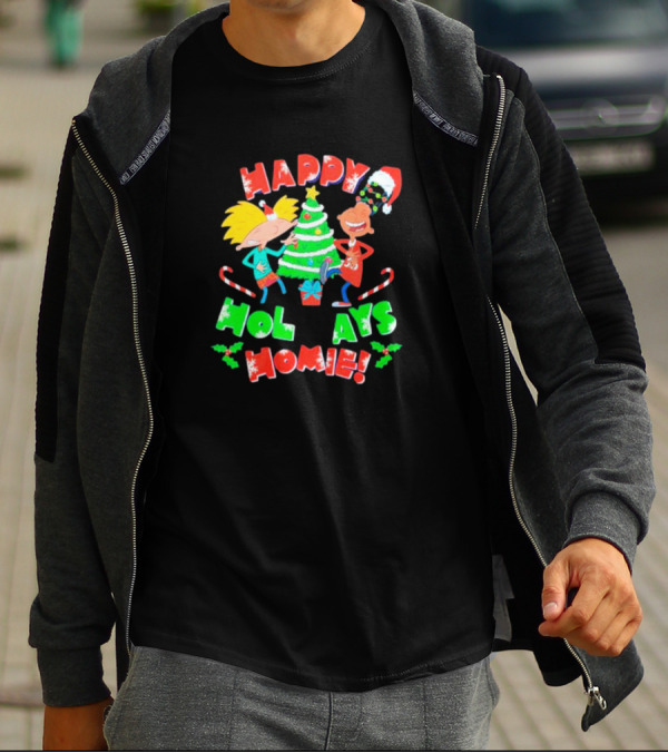 Happy Holidays Homie Cartoon Christmas Tree Festive T-Shirt