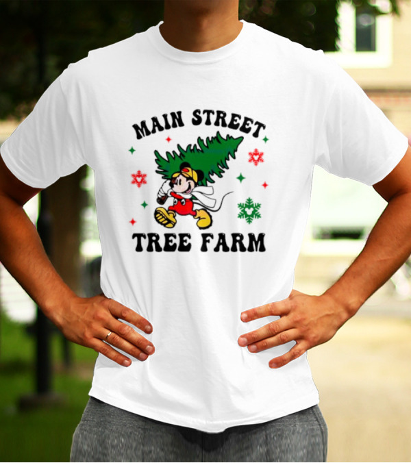 Mickey Main Street Tree Farm Vintage Christmas Snowflakes T-Shirt