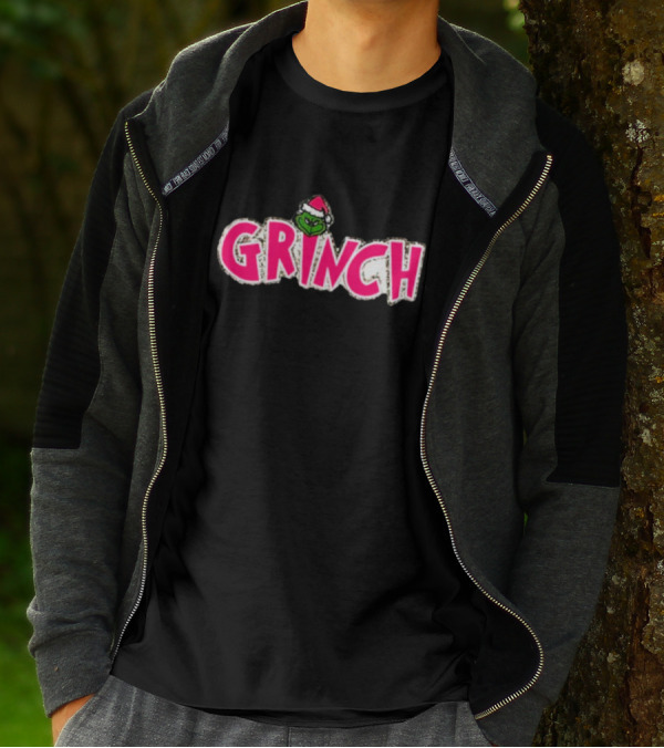 Grinch Santa Hat Pink T-Shirt