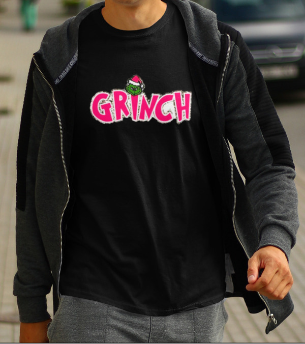 Grinch Santa Hat Pink T-Shirt