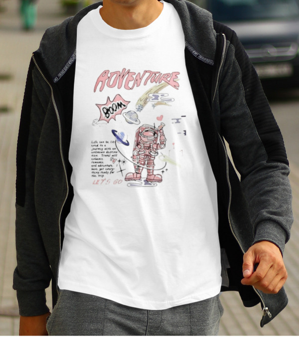 AOVENTURE Boom Let's Go Space Adventure With Astronaut And Cosmic Elements T-Shirt