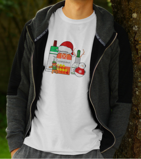 Christmas Pharmacy Technician Santa Hat Pill Bottles Gingerbread Snowman T-Shirt