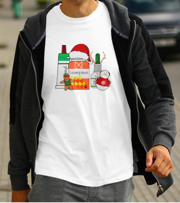 Christmas Pharmacy Technician Santa Hat Pill Bottles Gingerbread Snowman T-Shirt