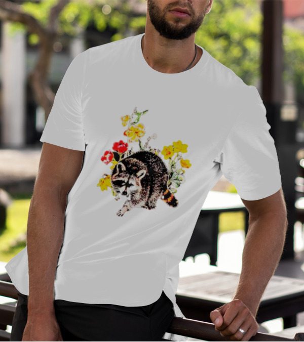 Raccoon With Vibrant Floral Arrangement T-Shirt