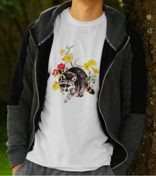 Raccoon With Vibrant Floral Arrangement T-Shirt