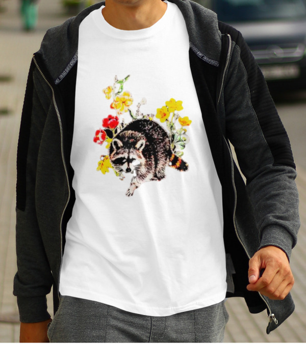Raccoon With Vibrant Floral Arrangement T-Shirt