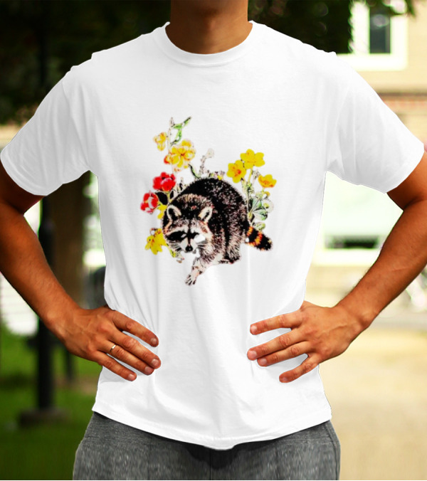 Raccoon With Vibrant Floral Arrangement T-Shirt