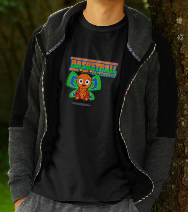 Basketball Butterfly Adorable Cartoon Character With Neon Colors T-Shirt