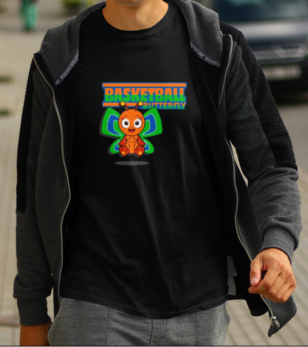 Basketball Butterfly Adorable Cartoon Character With Neon Colors T-Shirt