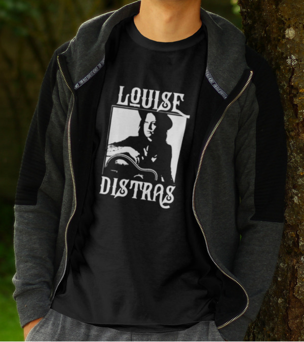Louise Distras With Acoustic Guitar Black And White Rugged Typography T-Shirt