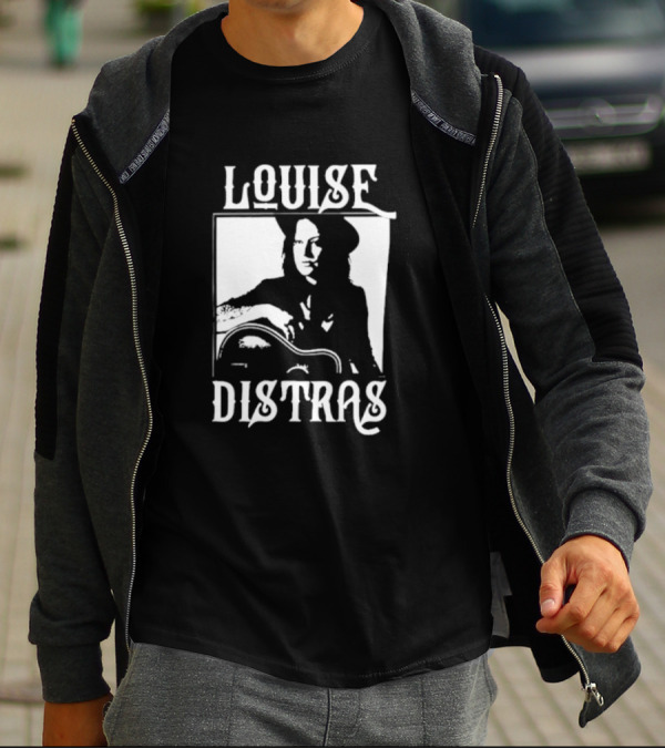 Louise Distras With Acoustic Guitar Black And White Rugged Typography T-Shirt