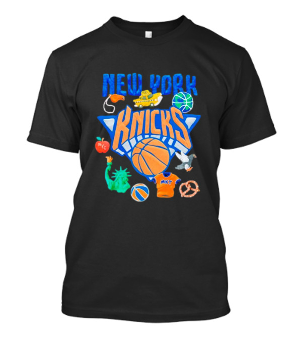 New York Knicks NBA Basketball Claymation NYC Statue Liberty Apple Pizza Taxi Pretzel Pigeon T-Shirt