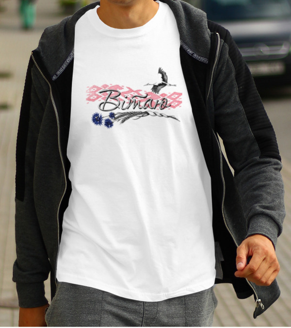 Belarusian Bird With Pink Pattern And Blue Flowers T-Shirt