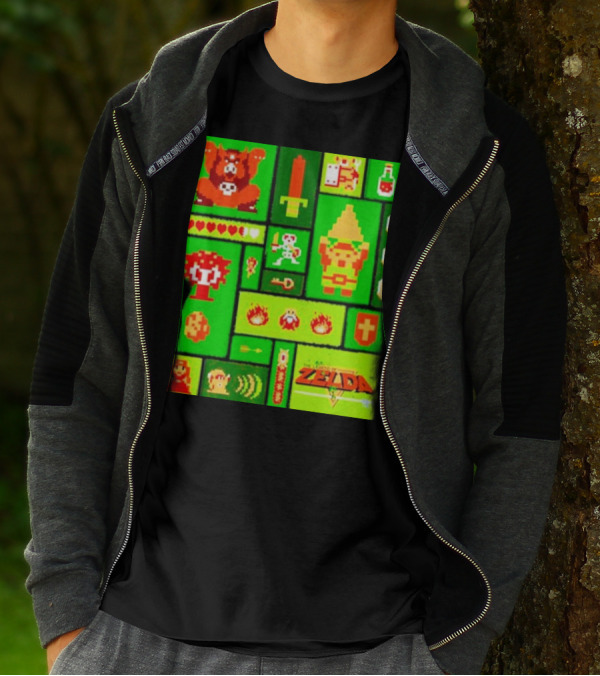 Legend Of Zelda Pixel Art Collage Retro Gaming Icons T-Shirt
