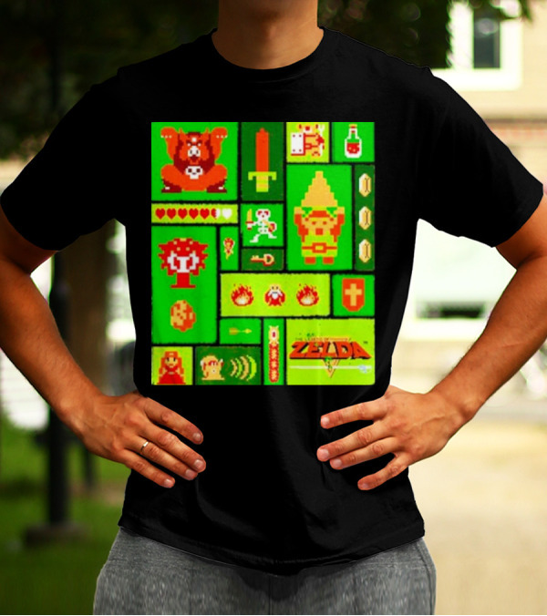 Legend Of Zelda Pixel Art Collage Retro Gaming Icons T-Shirt