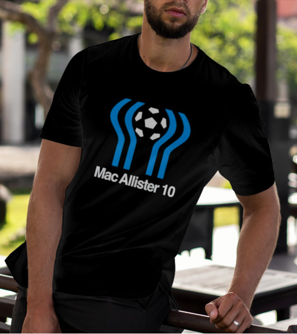 Mac Allister 10 Retro Soccer Ball Blue Stripes T-Shirt