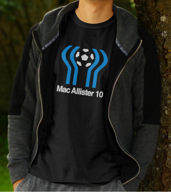 Mac Allister 10 Retro Soccer Ball Blue Stripes T-Shirt