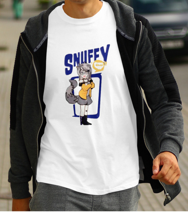 Snuffy Raccoon Character In Orange And Grey Outfit With Tail And Ears T-Shirt