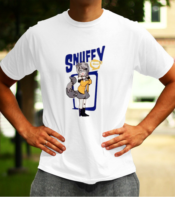 Snuffy Raccoon Character In Orange And Grey Outfit With Tail And Ears T-Shirt