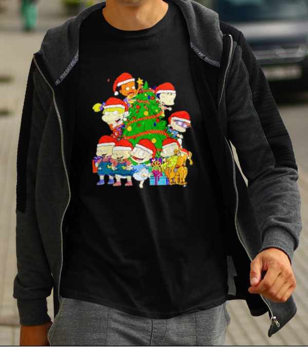 Rugrats Characters In Santa Hats Around Christmas Tree Movie Scene T-Shirt