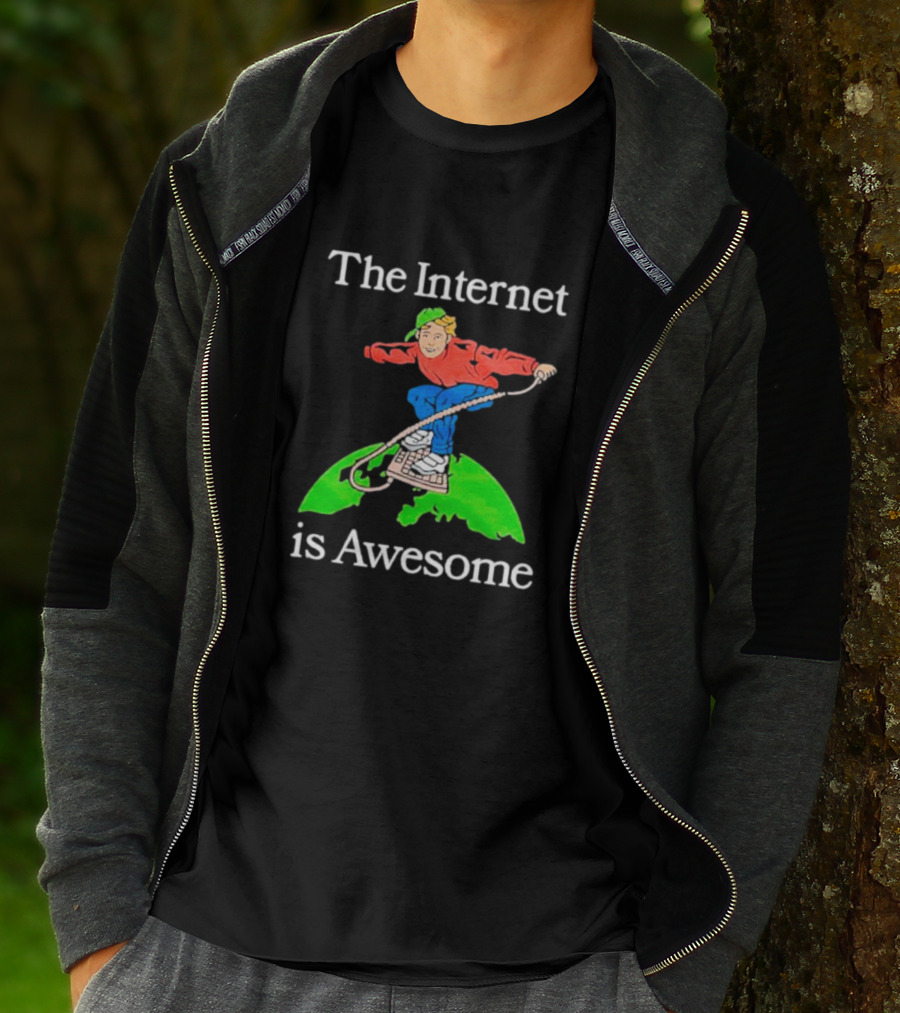 The Internet Is Awesome Skateboarding On Keyboard Over Earth T-Shirt
