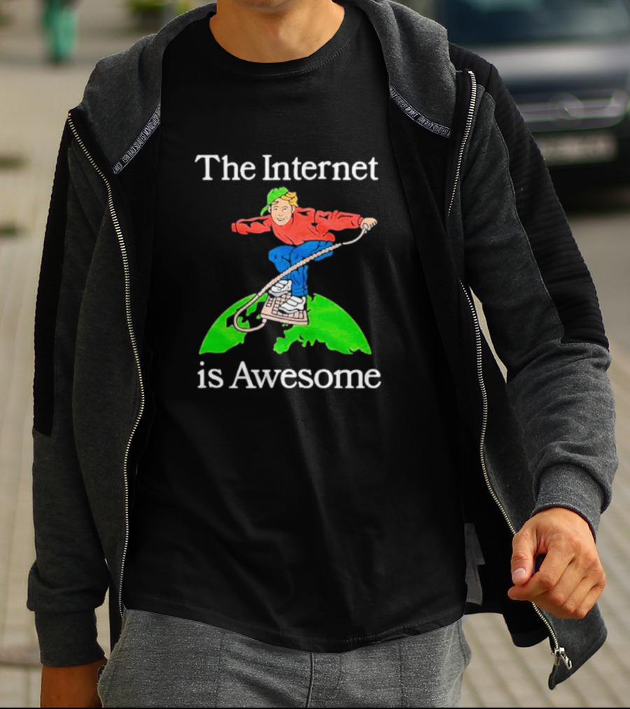The Internet Is Awesome Skateboarding On Keyboard Over Earth T-Shirt