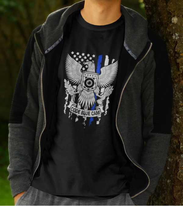 Code Blue Cam Eagle With USA Flag Elements And Thin Blue Line T-Shirt