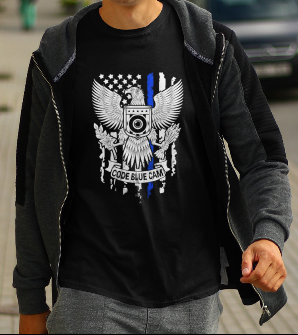 Code Blue Cam Eagle With USA Flag Elements And Thin Blue Line T-Shirt