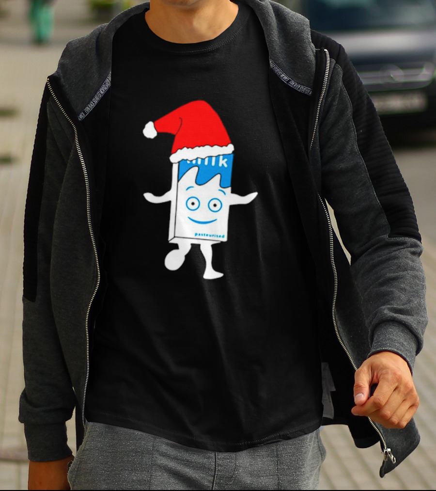 Sana Pasteurized Milk Carton With Christmas Santa Hat T-Shirt