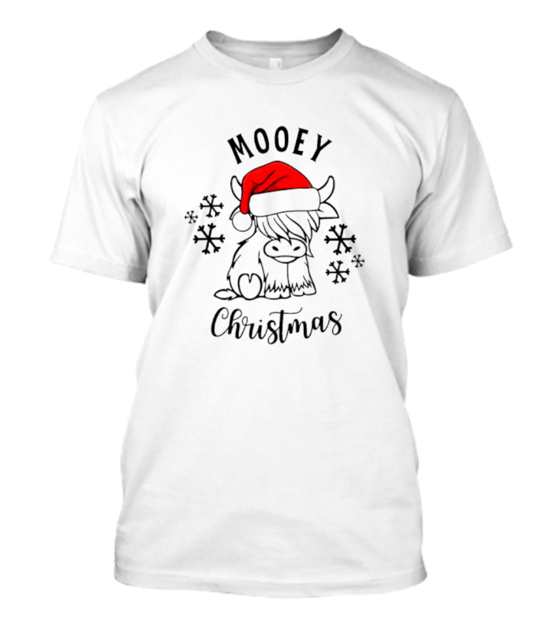 Mooey Christmas Santa Hat Snowflakes T-Shirt