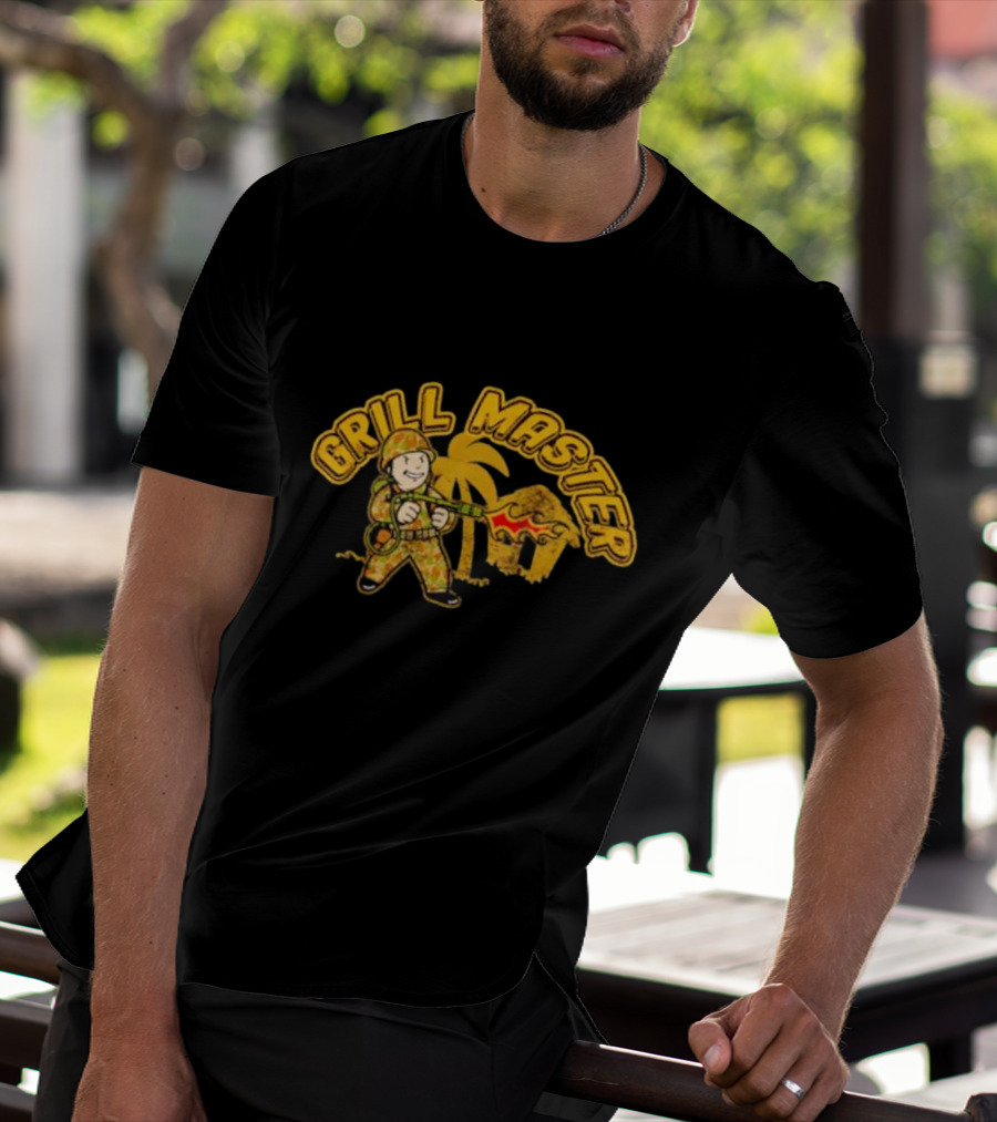 Grill Master BBQ Soldier Tropical Flame Hut T-Shirt